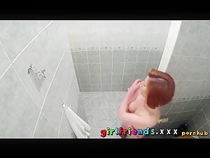 Girlfriends Super Hot Redhead Gets Blonde to Eat her Pussy on Shower Floor