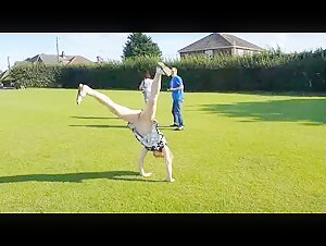 Handstand pussy flash